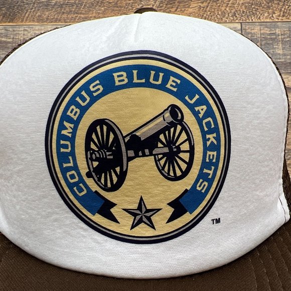Retro Columbus Blue Jackets Mens Trucker Hat Brown Snapback NHL Hockey Cap - Picture 3 of 7